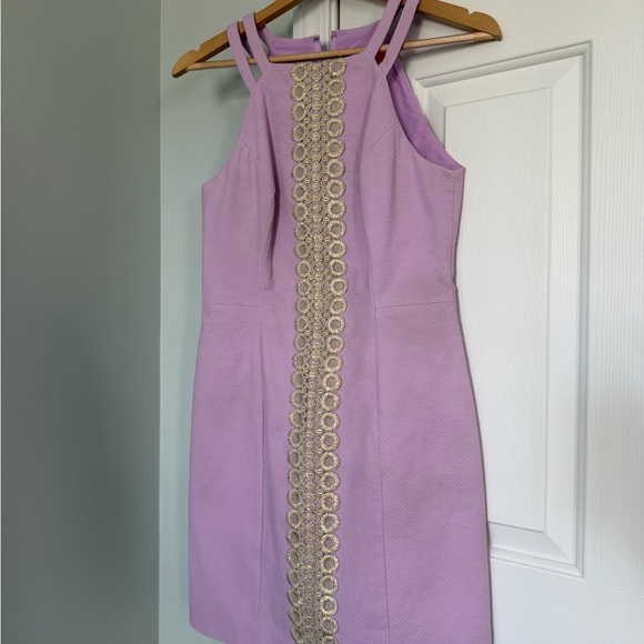 Lilly Pulitzer Dresses & Skirts - Lilly Pulitzer Lavender Double-Strap Sheath Dress with Gold Lace